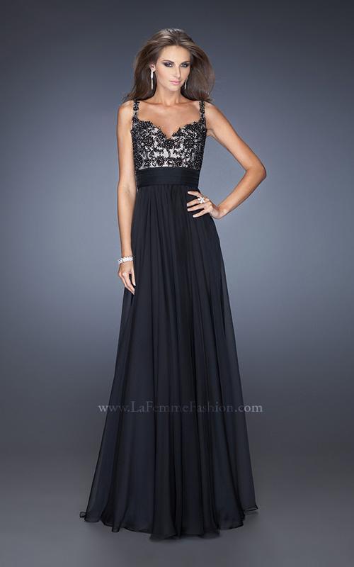 La Femme 19882C Lace Embroidered Slit Sleeveless Prom Dress
