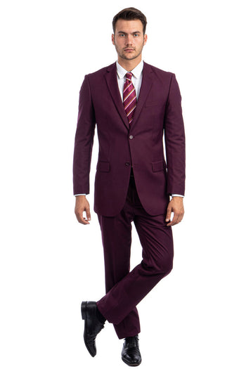 Traje de negocios básico de dos botones y corte moderno para hombre en color burdeos