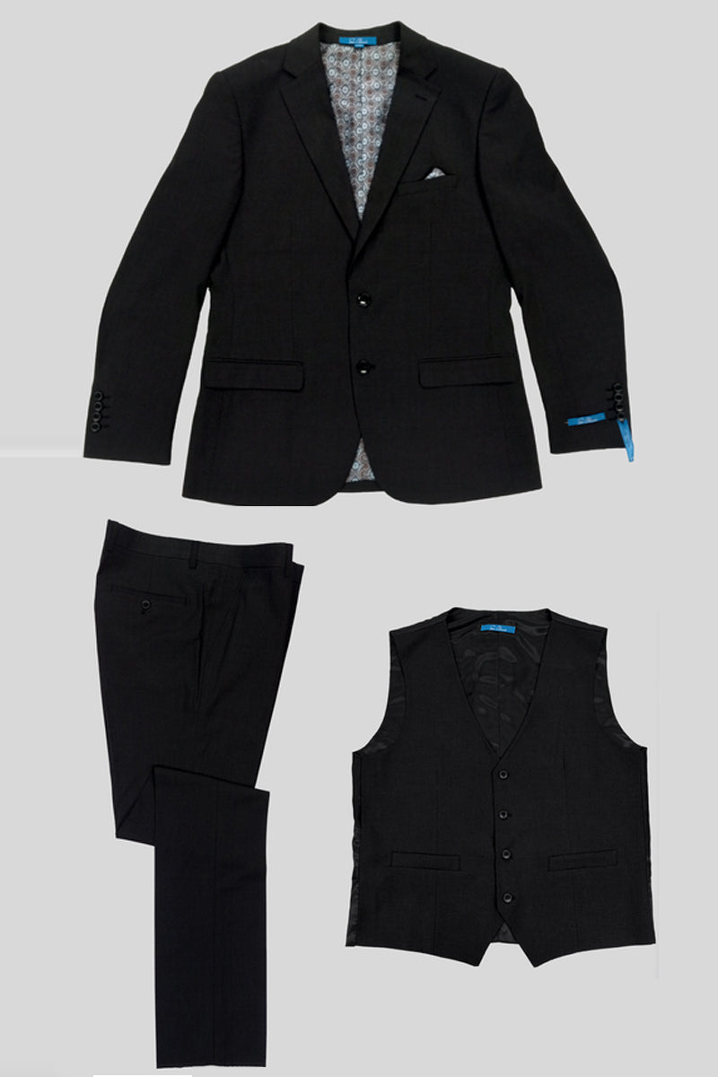Traje de negocios negro ajustado con paneles de ventana a tono para hombre