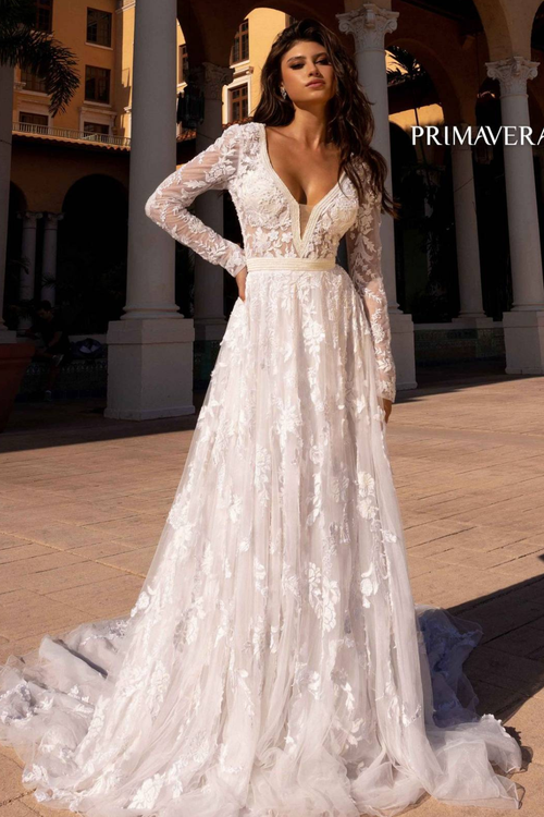 Primavera Couture 11111 Long Sleeve A-Line Wedding Dress