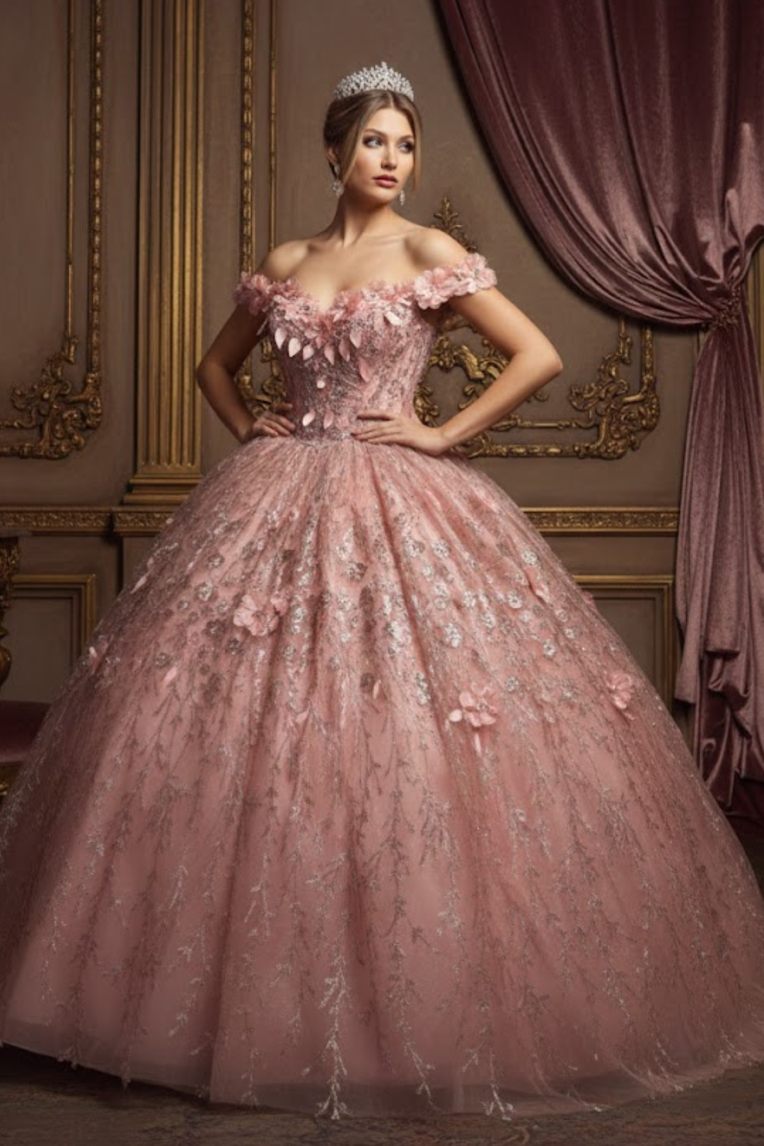 Floral Off The Shoulder Ball Gown