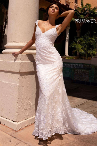 Primavera Couture 11107 Long Bridal Gown Floral Lace Wedding Dress