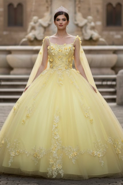 Quinceanera Dress Ball Gown Cape Sleeve 3D Floral and Plus Size