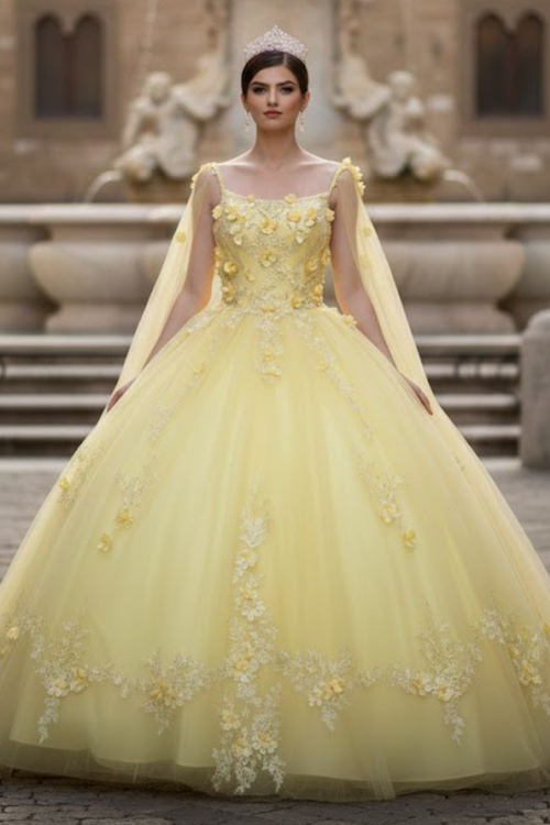 Quinceanera Dress Ball Gown Cape Sleeve 3D Floral and Plus Size