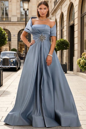 Terani Couture 251M4441 Glamorous Formal One-Shoulder A-Line Long Evening Satin Dress