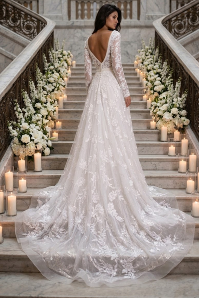 Primavera Couture 11111 Long Sleeve A-Line Wedding Dress