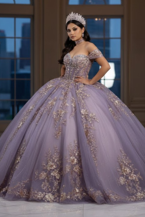 Layla K VICTORIAN LILAC Tulle with Embroidered Floral Appliqués and Sequins Ball Gown Quinceanera Dresses