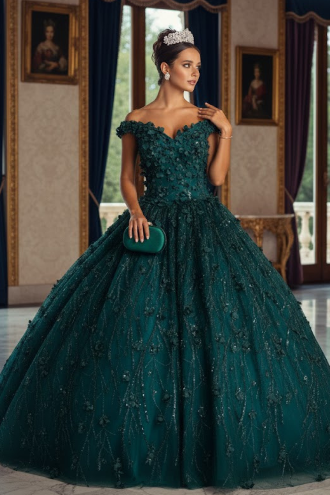 Sweet 16 Birthday Party Dress in Hunter Green Style Ball Gown