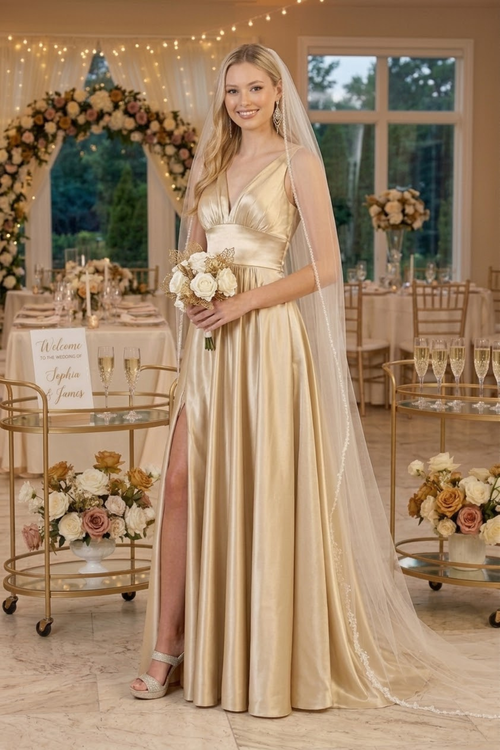 Champagne Wedding Dress Long Bridal Gown and Plus Size By MQ1723