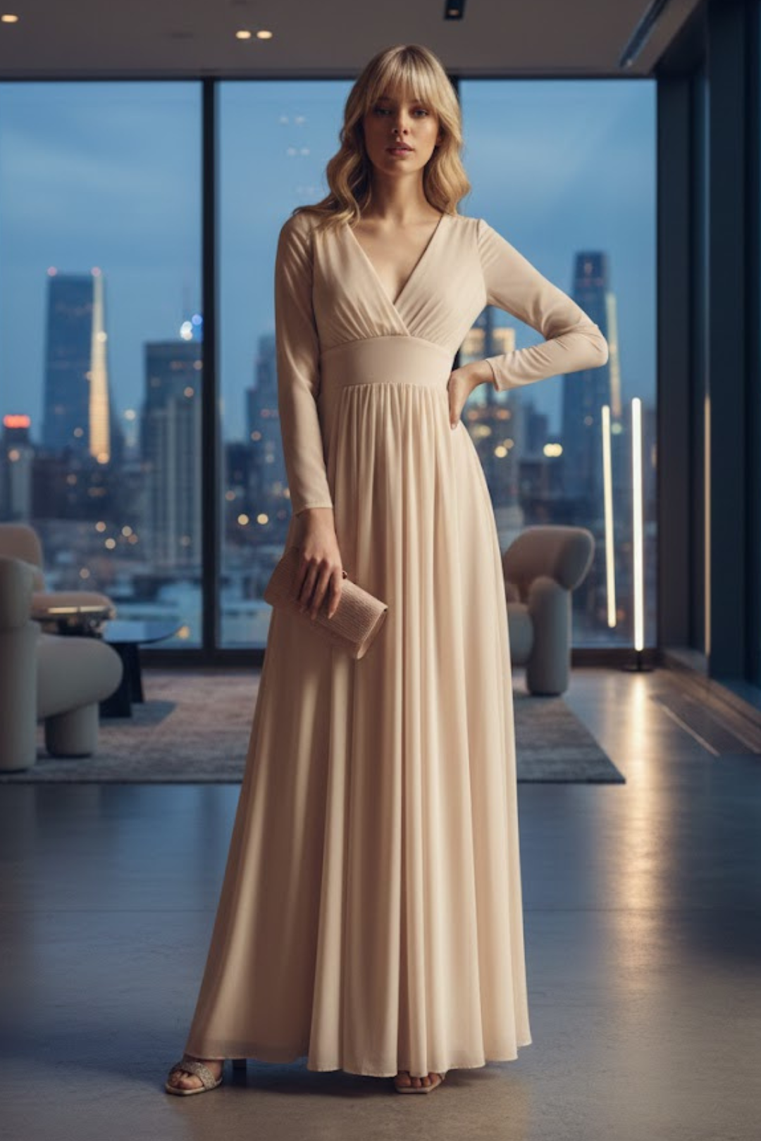 Mauve Bridesmaid Dresses-Inexpensive Lenovia 5234 Long Sleeve Sheer