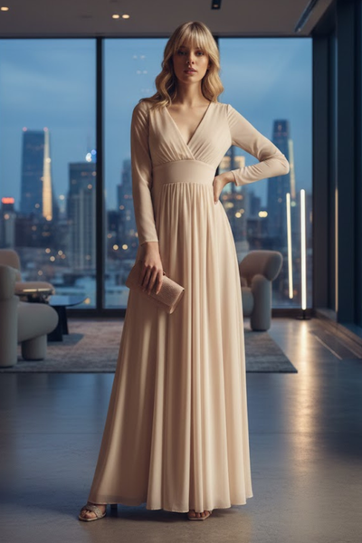 Mauve Bridesmaid Dresses-Inexpensive Lenovia 5234 Long Sleeve Sheer