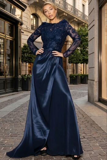 Terani Couture 232M1557 Mermaid Beaded Floral Applique Sheer Long Formal Mikado Dress