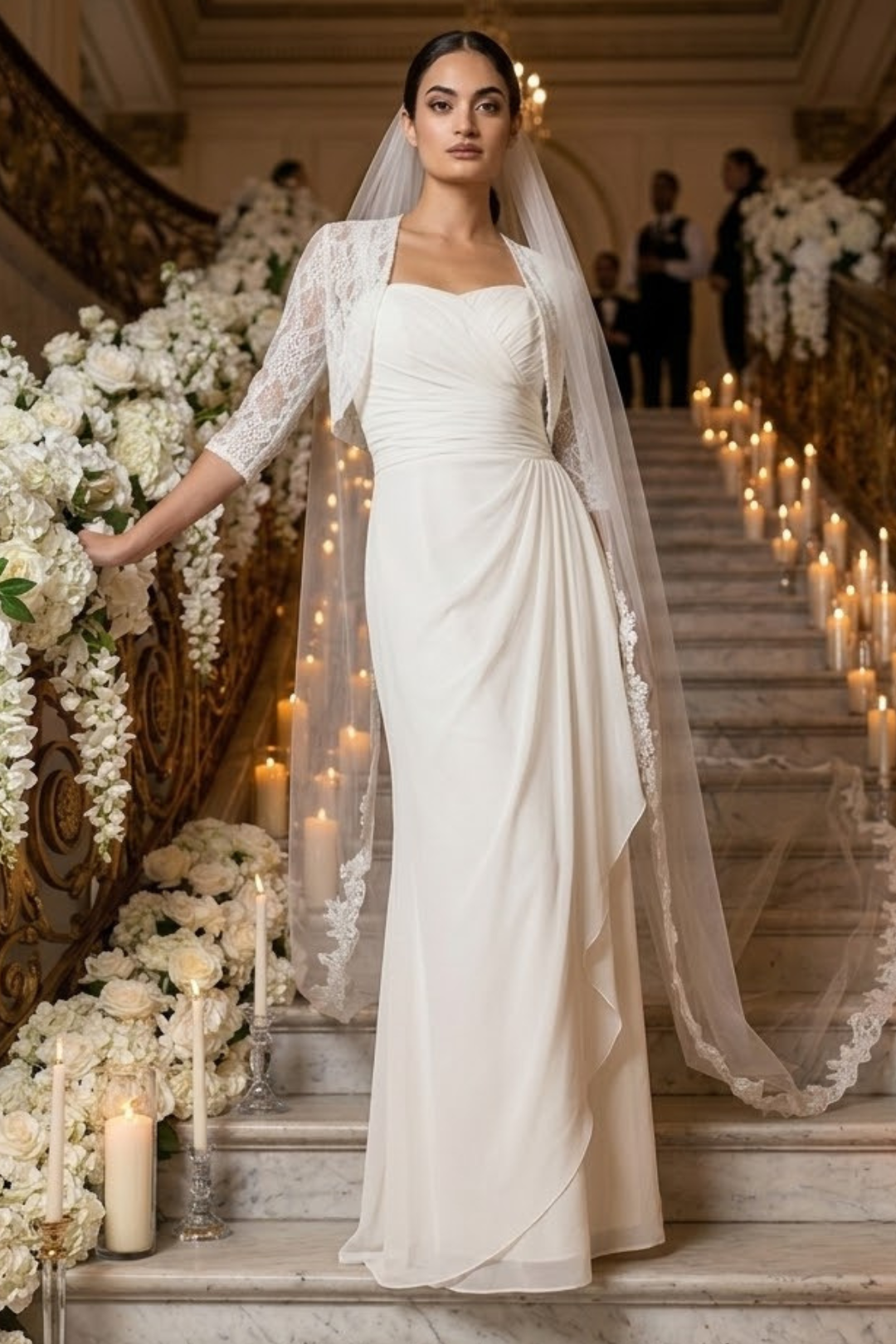 Eva USA 3094 Square Neck Pleated Long Bridal Gown