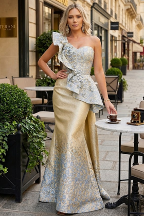 Clearance Terani Couture 241E2402 Elegant Sophisticated Evening Prom Long Formal Jacquard Dress