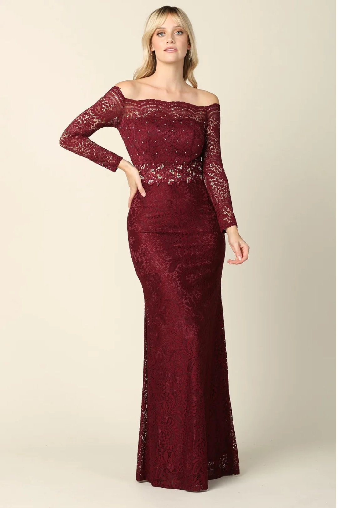Eva USA 3287 Long Off-Shoulder Formal Lace Evening Party Dress
