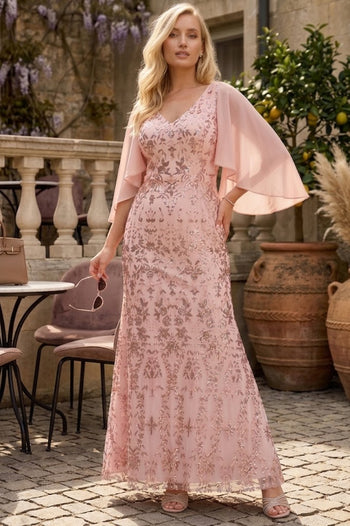 Clearance Dusty Rose Size L V-Neck Sequin Embellished MOB Formal Gown By Eva USA 5255
