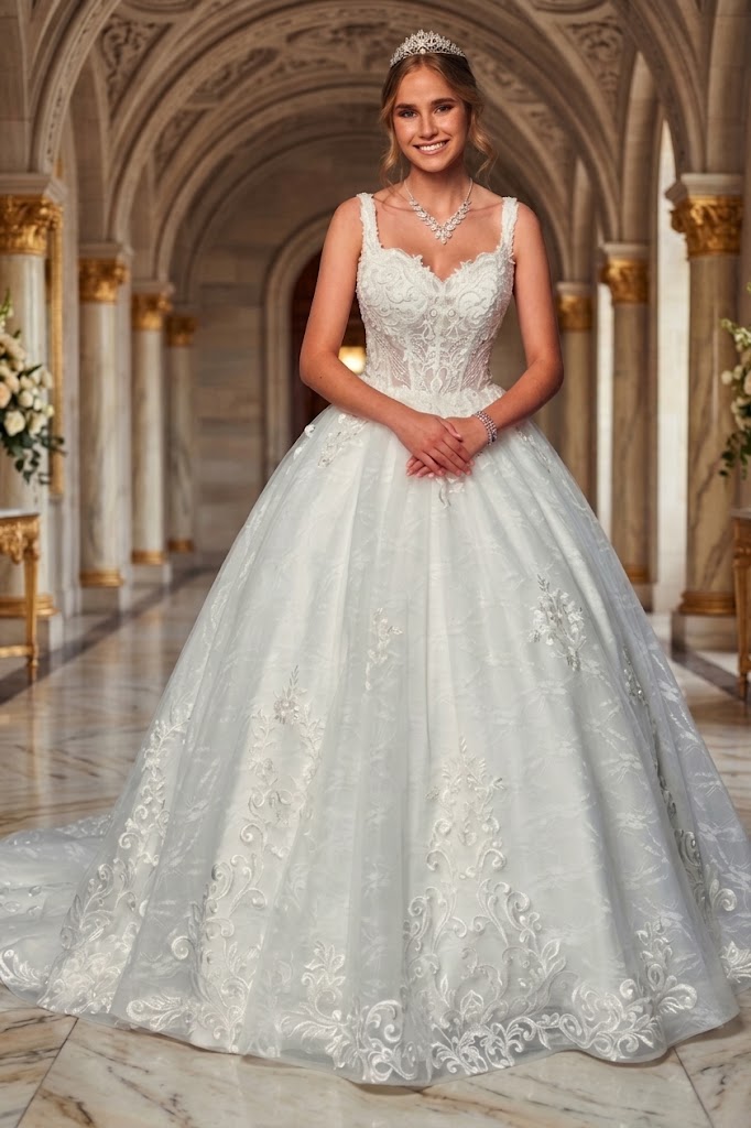 DeKlaire 489 V-Neck A-Line Ball Gown Wedding Dress