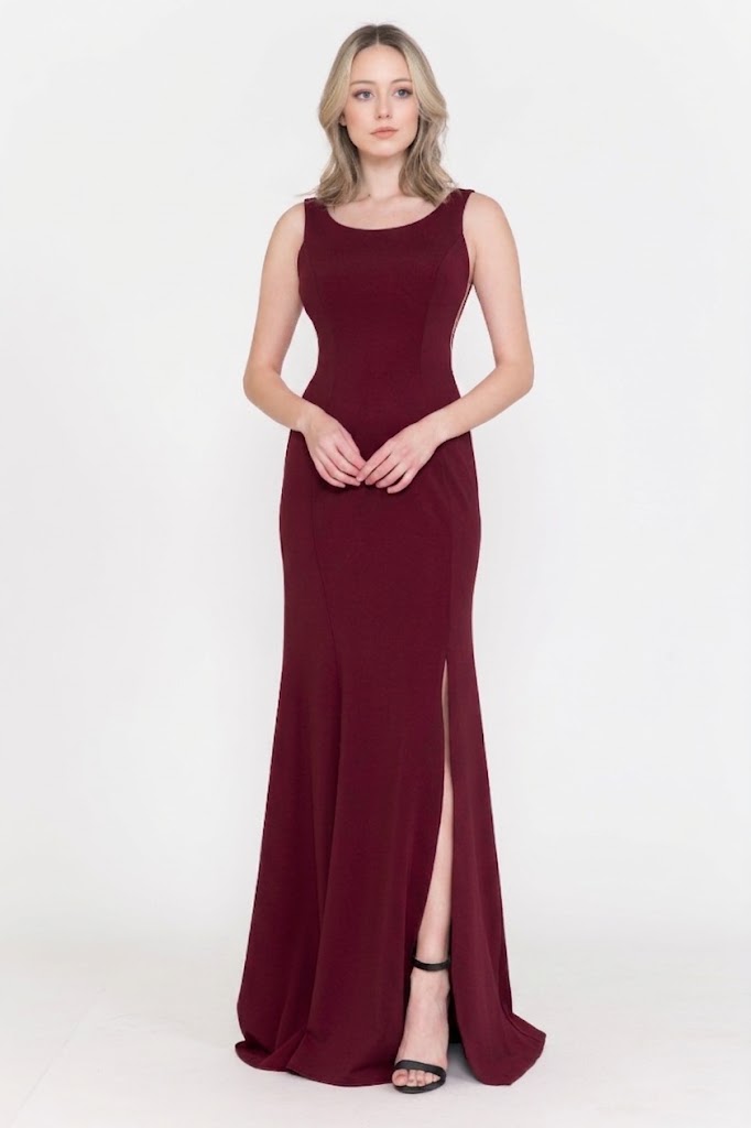 Poly USA 8168 Vestidos de dama de honor largos, sin mangas, sencillos, con aberturas laterales