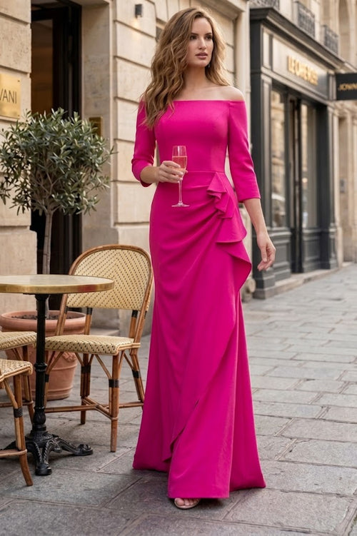Jovani - 00446 Off Shoulder Drape Crepe Mermaid Dress