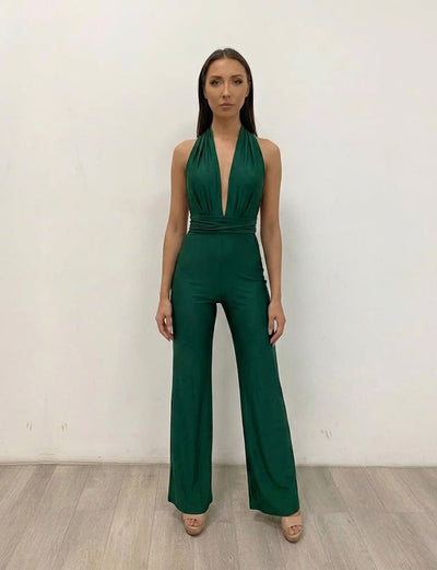Elegant Wide-Leg Jumpsuit with Halter Neck and Backless Design by Jessica Angel 854