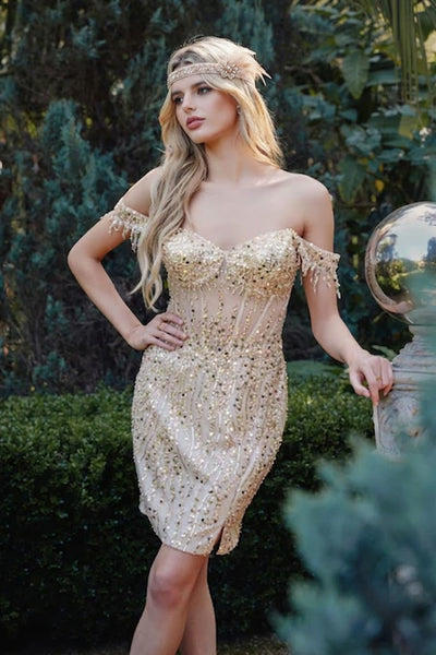 Flapper Dress for Vintage 1920s Outfit in Champagne Style JT919L