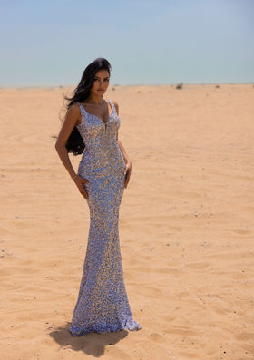Chic and Holland AN330044 V-Neck Evening Gown