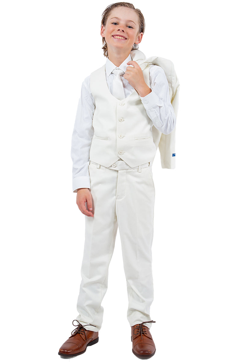 Traje de boda para niño Perry Ellis con chaleco en color marfil y blanco roto
