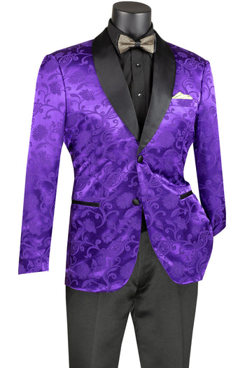 Blazer de fiesta para hombre, de corte entallado, con estampado de cachemira tonal en jacquard sedoso en morado