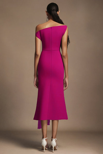 Bella Barnett Paulina Oblique Shoulder Sleeveless Folds Cocktail Party Midi Dress