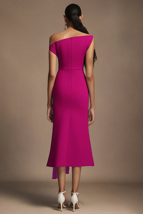 Bella Barnett Paulina Oblique Shoulder Sleeveless Folds Cocktail Party Midi Dress