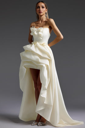 Bella Barnett Tabitha Beige Sleeveless Flowers Trailing Formal Prom Evening Gown