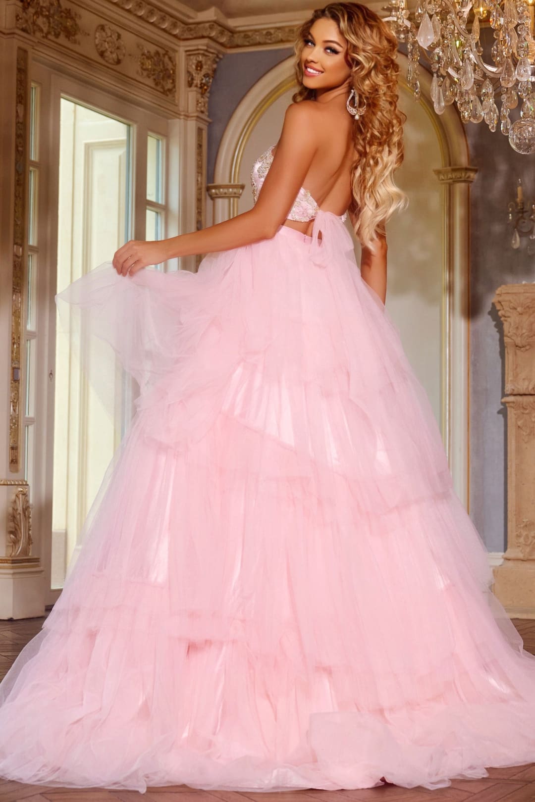 2-Piece Strapless A-line Ruffled Gown by Jovani D5112 - Long Formal Dresses