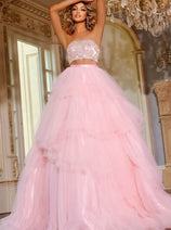 2-Piece Strapless A-line Ruffled Gown by Jovani D5112