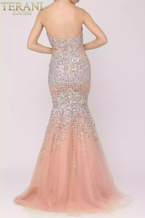 Terani Couture 2011P1456 Prom Strapless Mermaid Long Blush Evening Beaded Tulle Dress