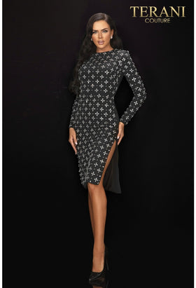 Terani Couture 2011C2025 Evening Cocktail Long Sleeve Short Black Formal Beaded Dress