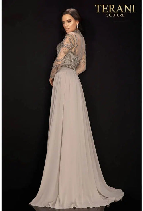Terani Couture 2011M2126 Mother of the Bride Pleated Long Sleeve Formal Chiffon Dress