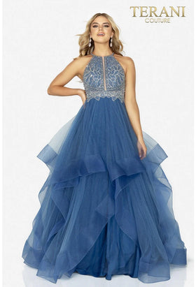 Terani Couture 2011P1217 Glamorous Prom Halter Beaded Long Formal Glitter Tulle Dress