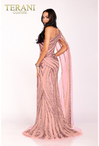 Asymmetrical Beaded One Shouldered Cape Pageant Gown - Terani Couture 2012gl2390