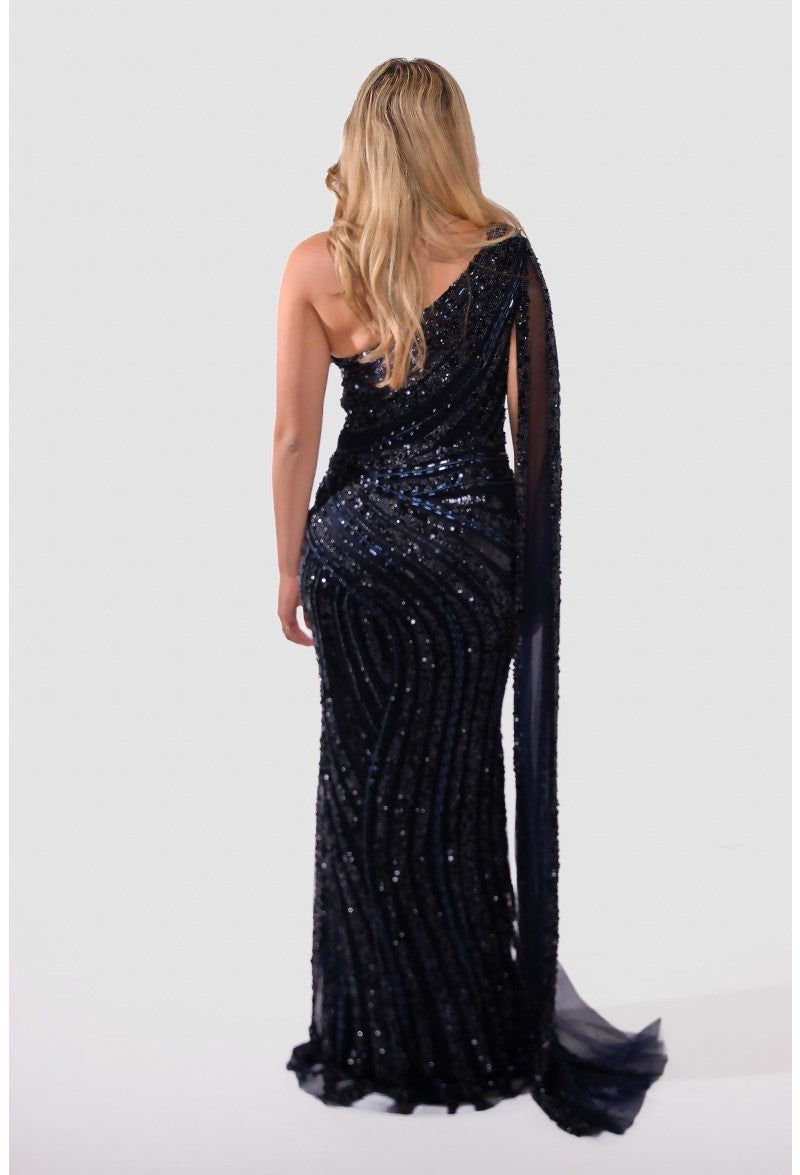 Asymmetrical Beaded One Shouldered Cape Pageant Gown - Terani Couture 2012gl2390