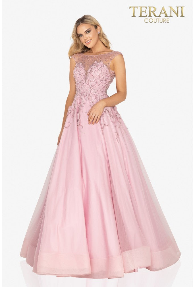 green emerald velvet dress Prom Wedding A-Line Sheer Pleated Evening Beaded Tulle Dress 2012P1411 by  Terani Couture
