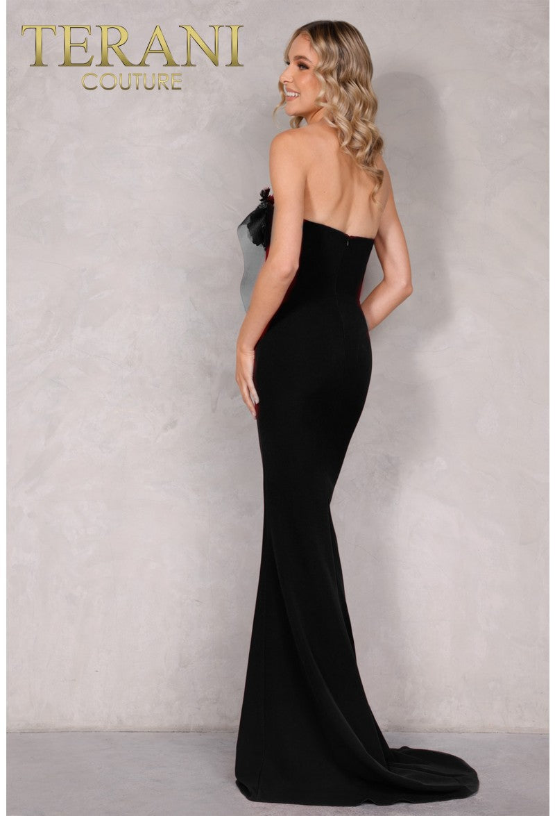 Terani Couture 2021E2818 Elegant Evening Prom Strapless Column Long Formal Crepe Dress