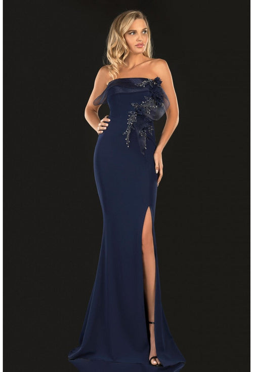 Formal Dresses Long Formal Prom Beaded Fitted Dress Navy