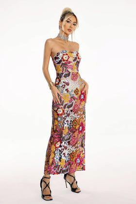 Bella Barnett Satu Floral Glitter Formal Prom Evening Gown