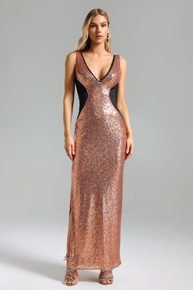 Bella Barnett Winifred V Neck Sequins Formal Prom Evening Gown
