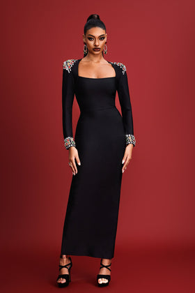 Bella Barnett Niaca Rhinestones Bandage Cocktail Party Midi Dress