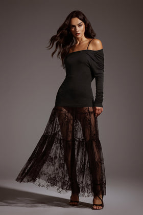 Bella Barnett Yalyka Black Lace Maxi Skirt Formal Prom Evening Gown
