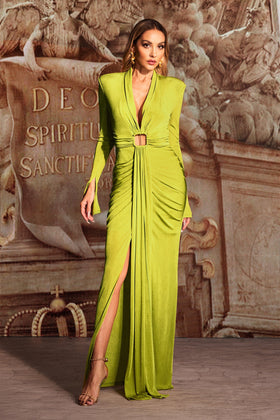 Bella Barnett Naomi V Neck Long Sleeves Formal Prom Evening Gown