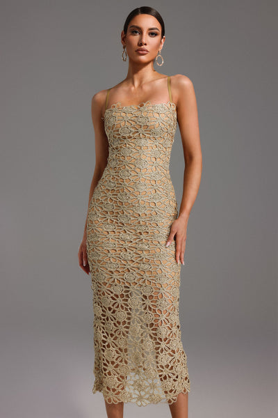 Bella Barnett Lelia Sleeveless Hollow Out Slit Cocktail Party Midi Dress