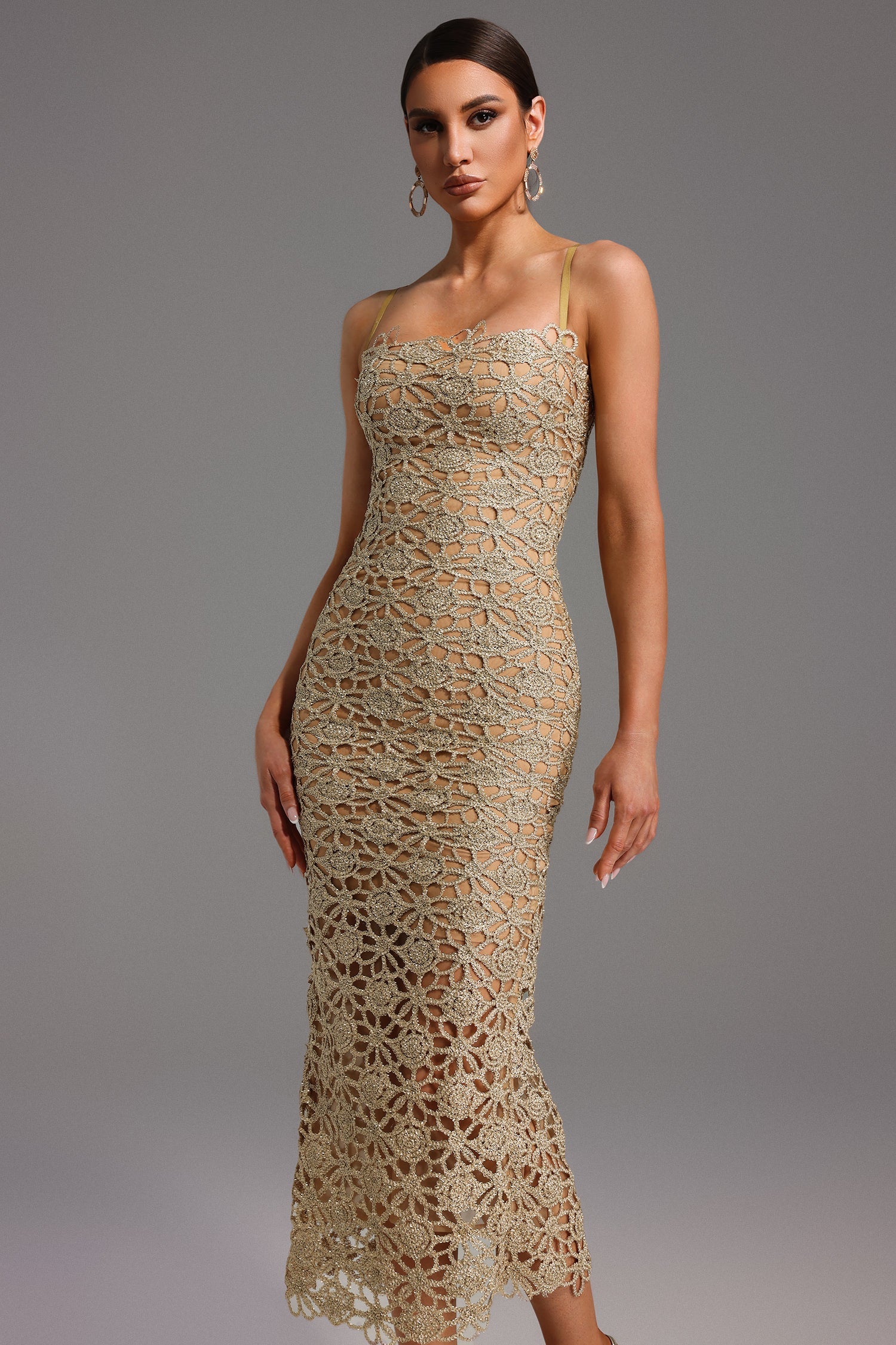 Bella Barnett Lelia Sleeveless Hollow Out Slit Cocktail Party Midi Dress
