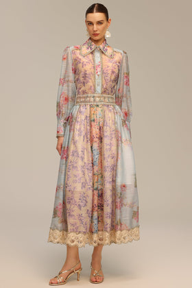 Bella Barnett Ruby Long Sleeve Floral Printed Lace Top And Skirt Formal Evening Two-piece Set